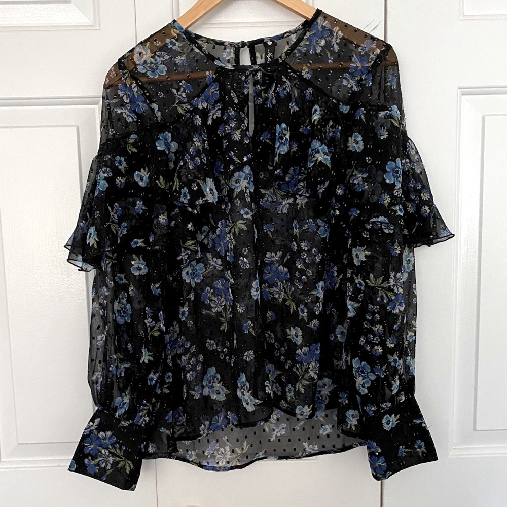 Sheer floral ruffle blouse